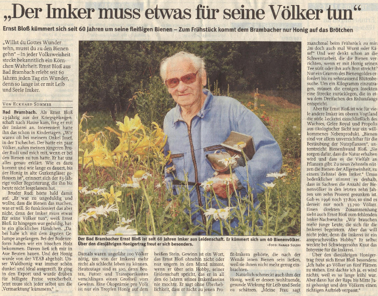 Gedenken an langjhriges Imkermitglied (Vorsitzender)